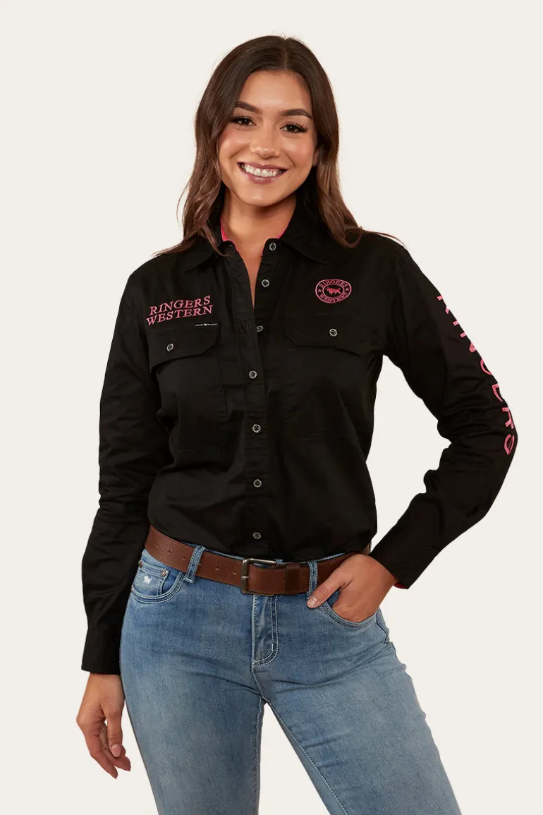 Signature Jillaroo Womens Full Button Work Shirt - Black/Melon