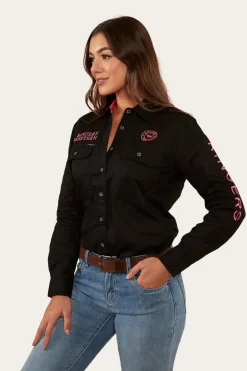 Signature Jillaroo Womens Full Button Work Shirt - Black/Melon