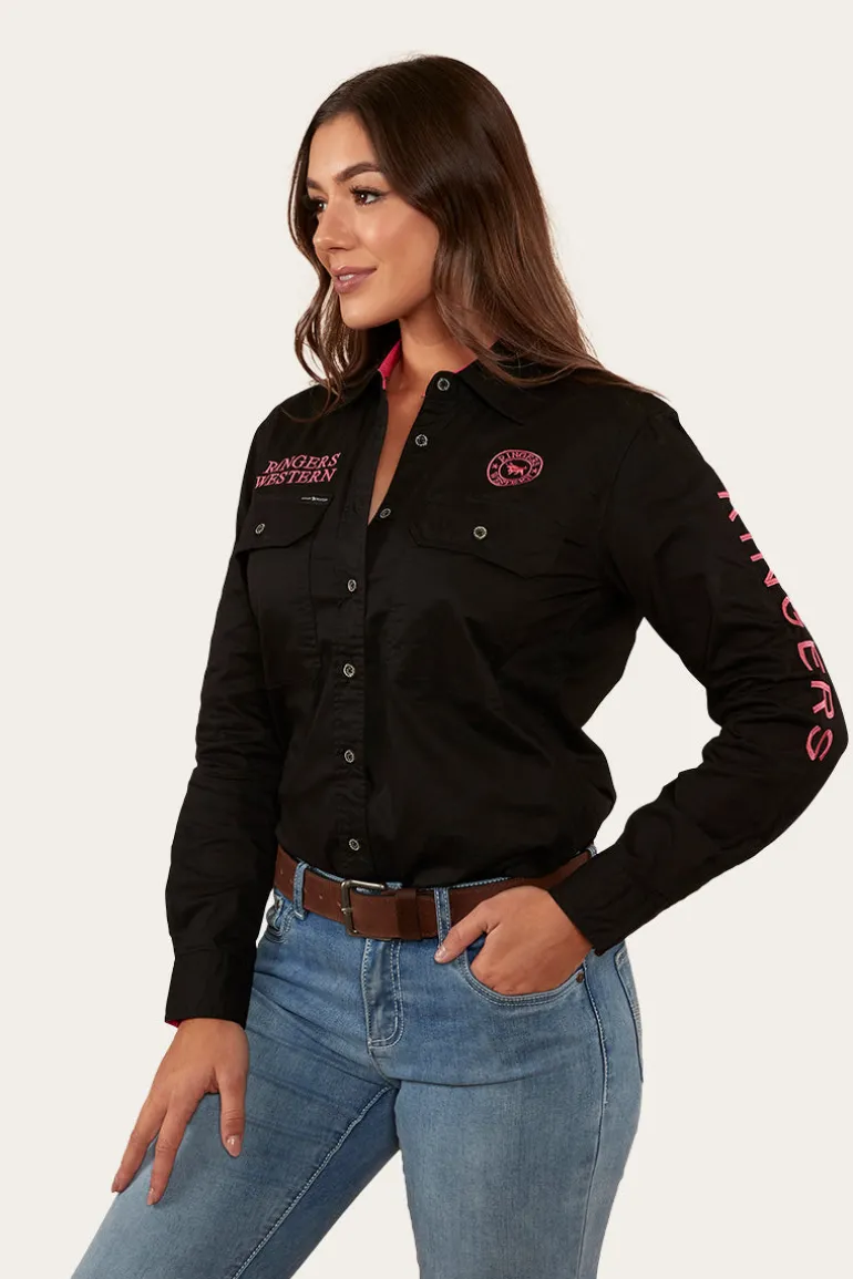 Signature Jillaroo Womens Full Button Work Shirt - Black/Melon