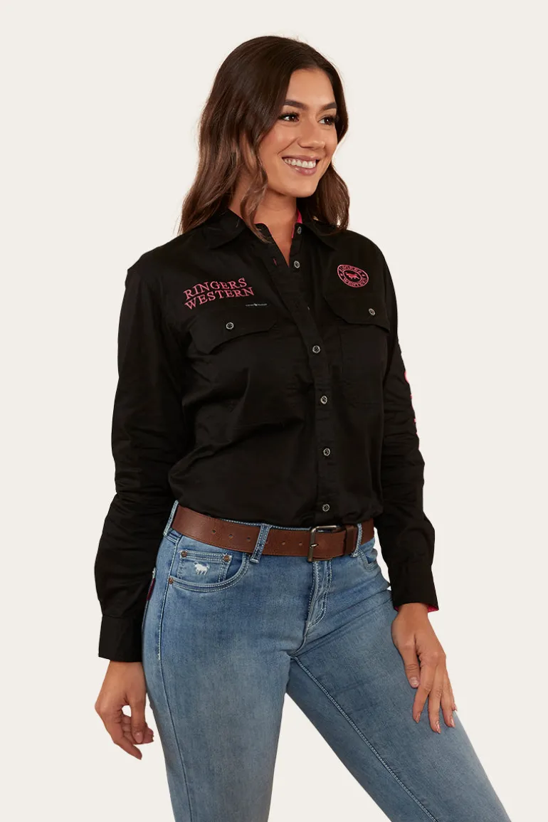 Signature Jillaroo Womens Full Button Work Shirt - Black/Melon