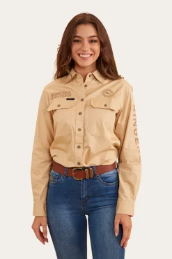 Signature Jillaroo Womens Full Button Work Shirt - Dark Sand/Clay