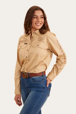 Signature Jillaroo Womens Full Button Work Shirt - Dark Sand/Clay