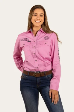 Signature Jillaroo Womens Full Button Work Shirt - Pastel Pink/Navy