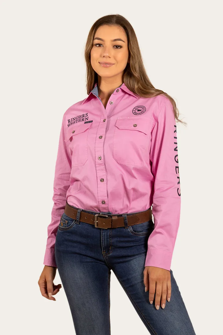 Signature Jillaroo Womens Full Button Work Shirt - Pastel Pink/Navy