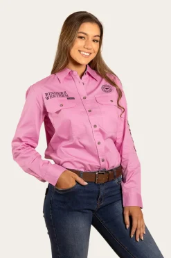 Signature Jillaroo Womens Full Button Work Shirt - Pastel Pink/Navy