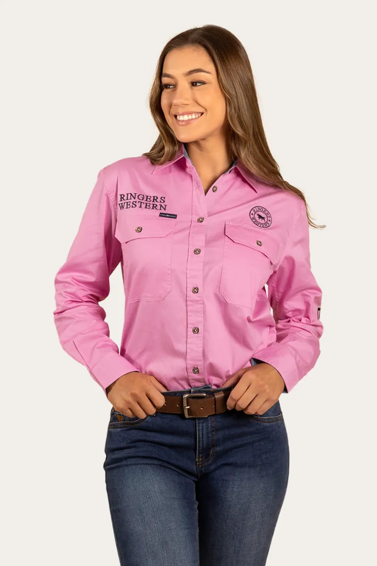 Signature Jillaroo Womens Full Button Work Shirt - Pastel Pink/Navy