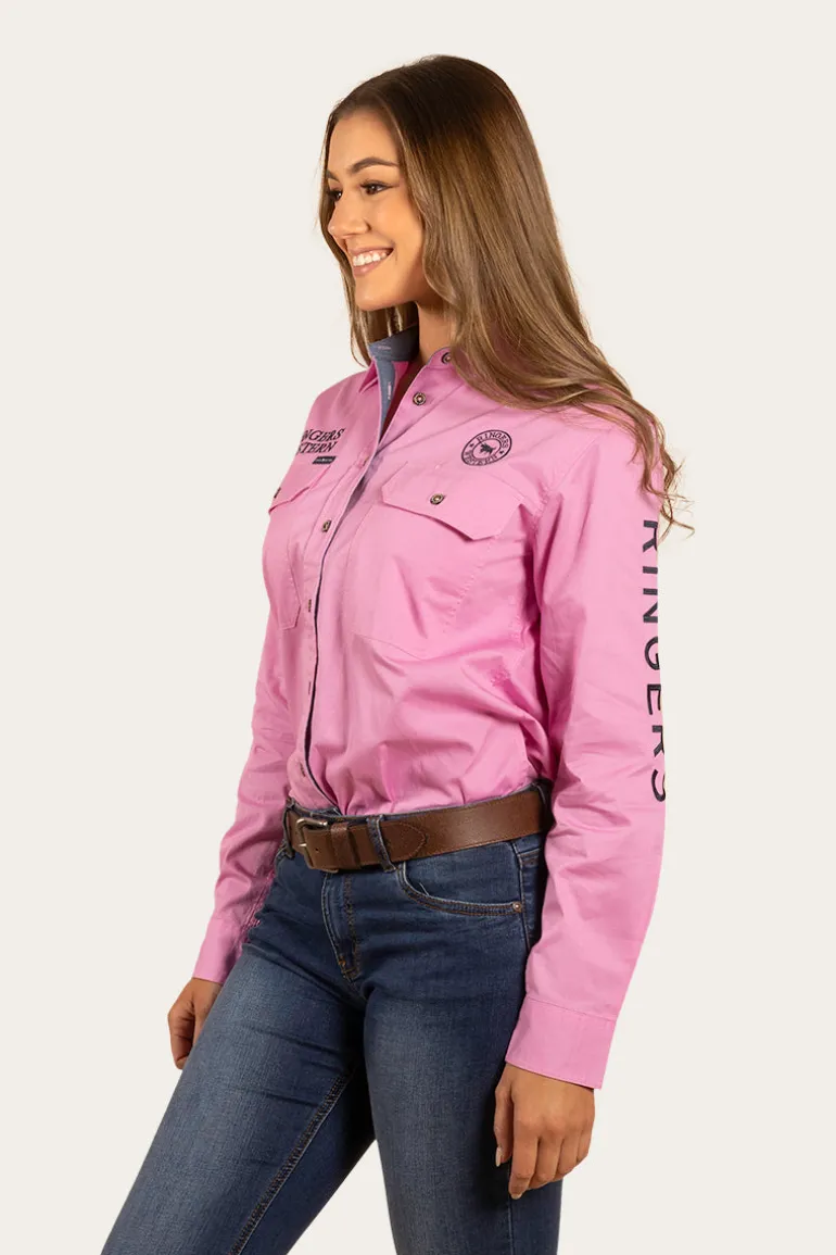 Signature Jillaroo Womens Full Button Work Shirt - Pastel Pink/Navy