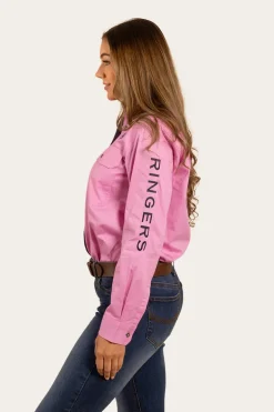 Signature Jillaroo Womens Full Button Work Shirt - Pastel Pink/Navy