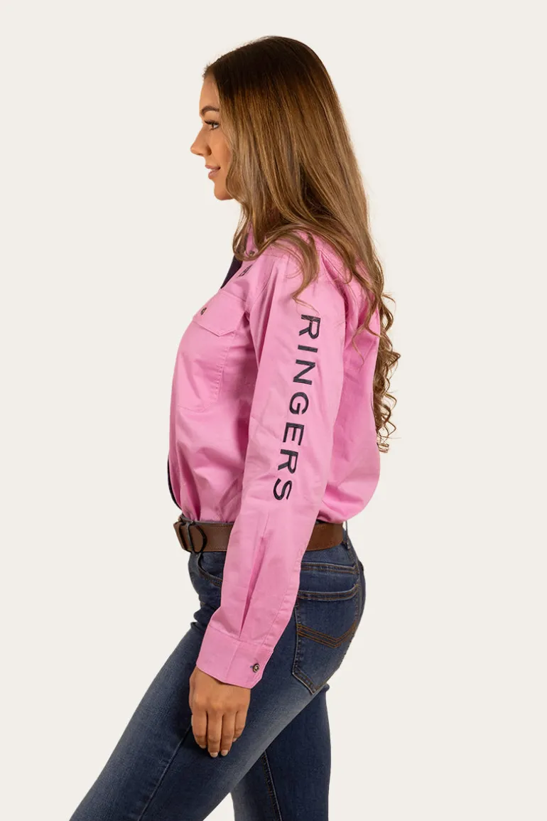 Signature Jillaroo Womens Full Button Work Shirt - Pastel Pink/Navy