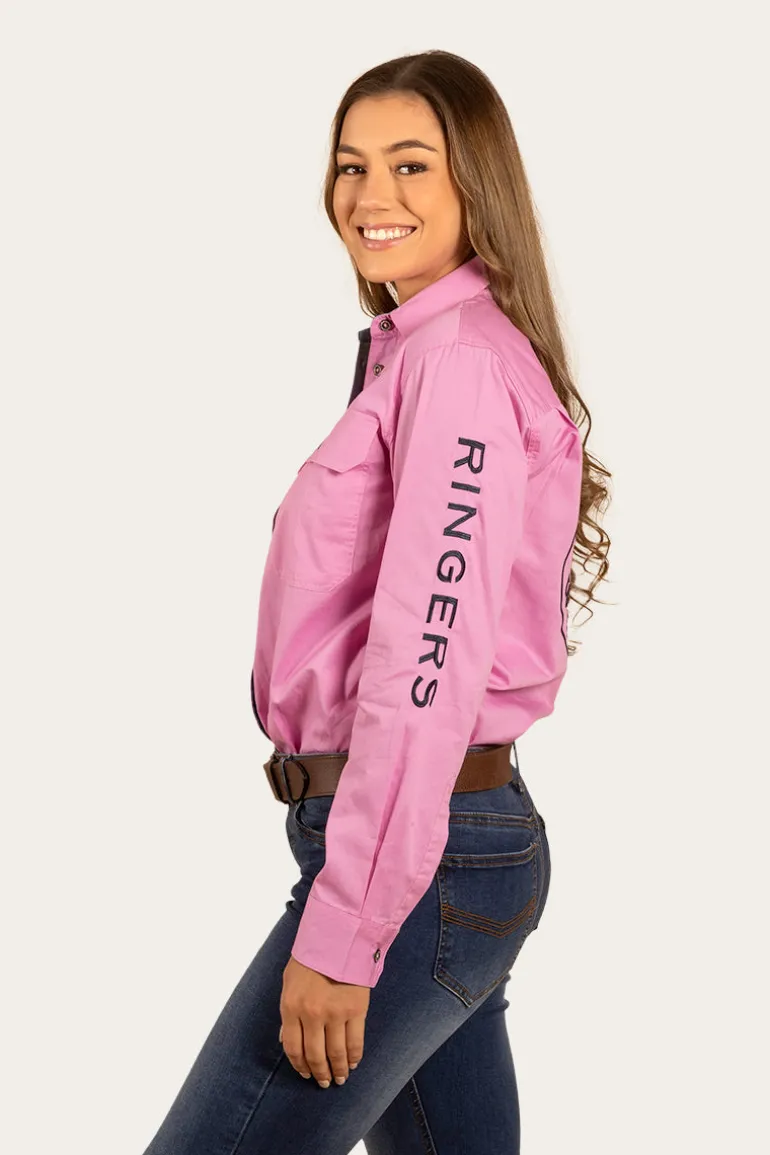 Signature Jillaroo Womens Full Button Work Shirt - Pastel Pink/Navy