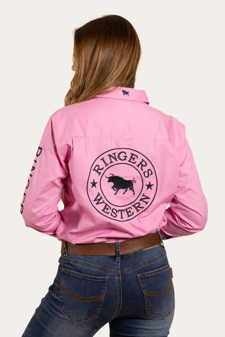 Signature Jillaroo Womens Full Button Work Shirt - Pastel Pink/Navy