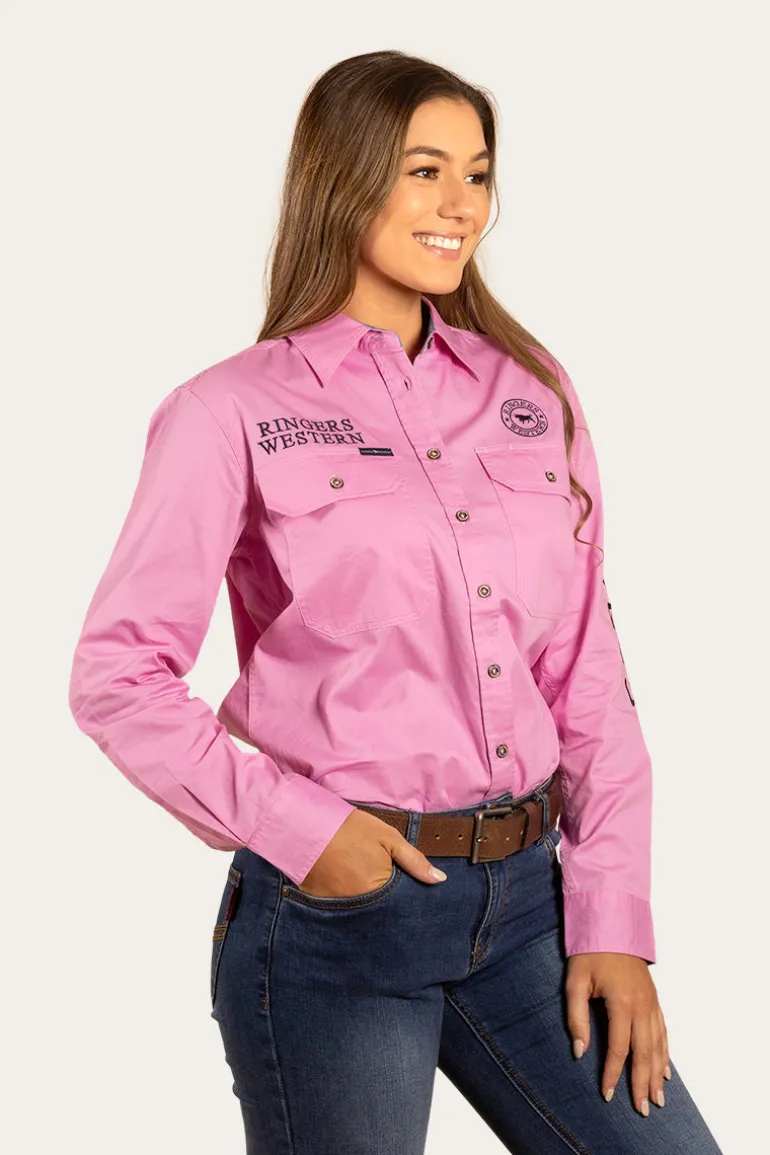 Signature Jillaroo Womens Full Button Work Shirt - Pastel Pink/Navy