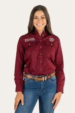 Signature Jillaroo Womens Full Button Work Shirt - Burgundy/White