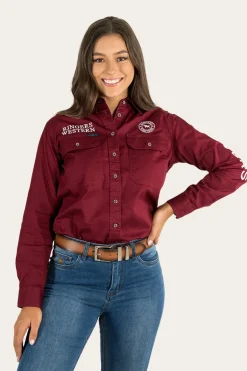 Signature Jillaroo Womens Full Button Work Shirt - Burgundy/White