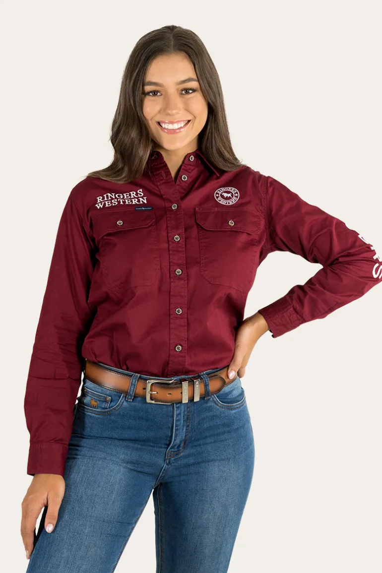 Signature Jillaroo Womens Full Button Work Shirt - Burgundy/White