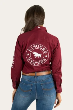Signature Jillaroo Womens Full Button Work Shirt - Burgundy/White
