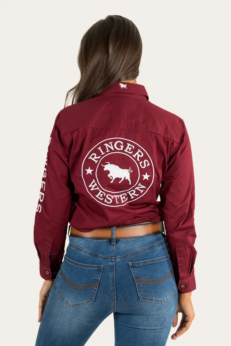 Signature Jillaroo Womens Full Button Work Shirt - Burgundy/White