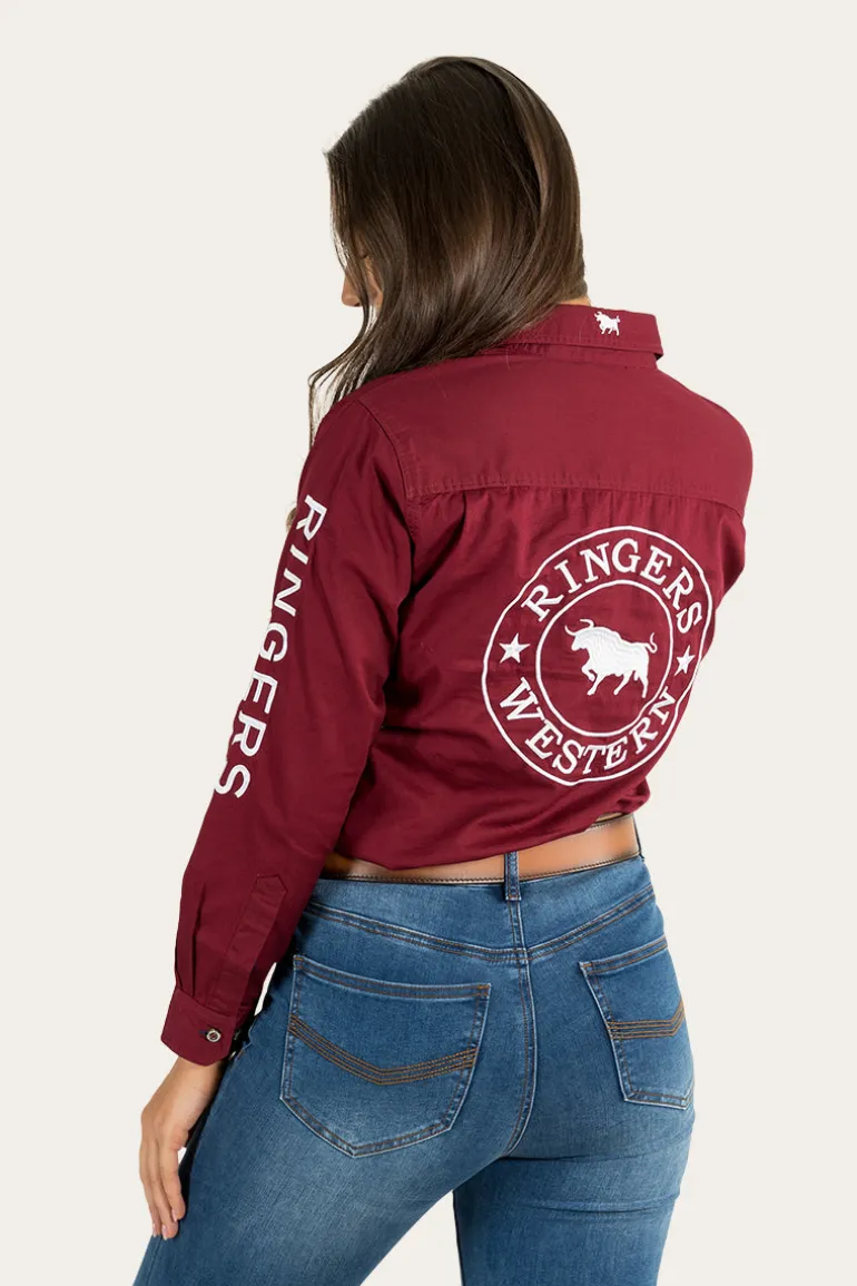 Signature Jillaroo Womens Full Button Work Shirt - Burgundy/White