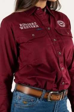 Signature Jillaroo Womens Full Button Work Shirt - Burgundy/White