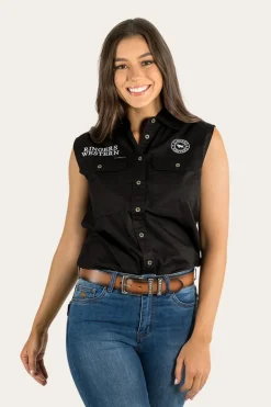 Signature Jillaroo Womens Sleeveless Work Shirt - Black/White