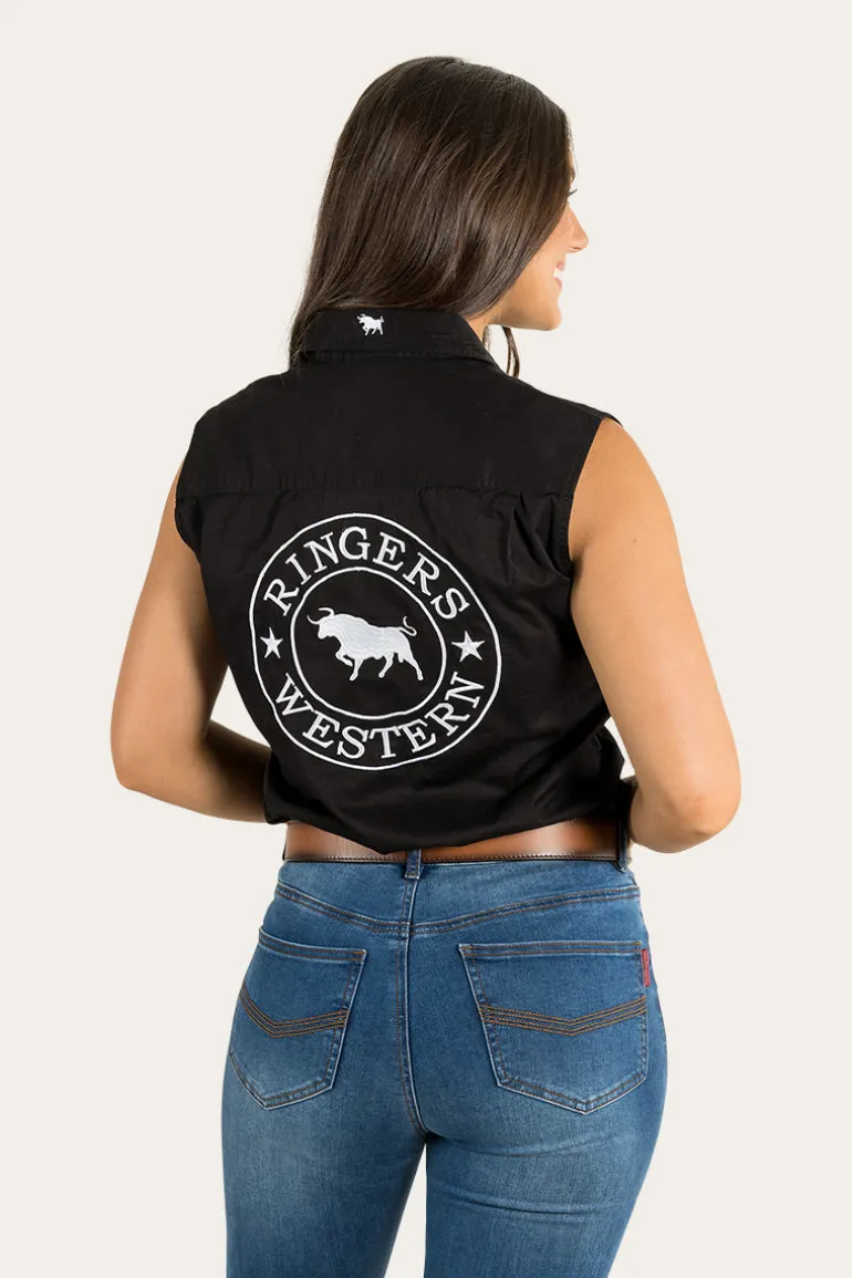 Signature Jillaroo Womens Sleeveless Work Shirt - Black/White