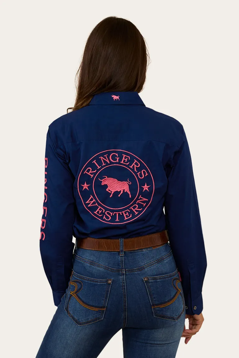 Signature Jillaroo Womens Half Button Work Shirt - Navy/Melon