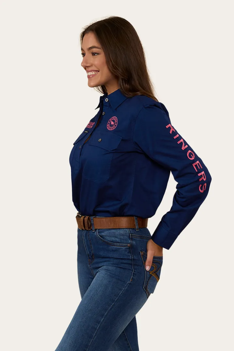 Signature Jillaroo Womens Half Button Work Shirt - Navy/Melon