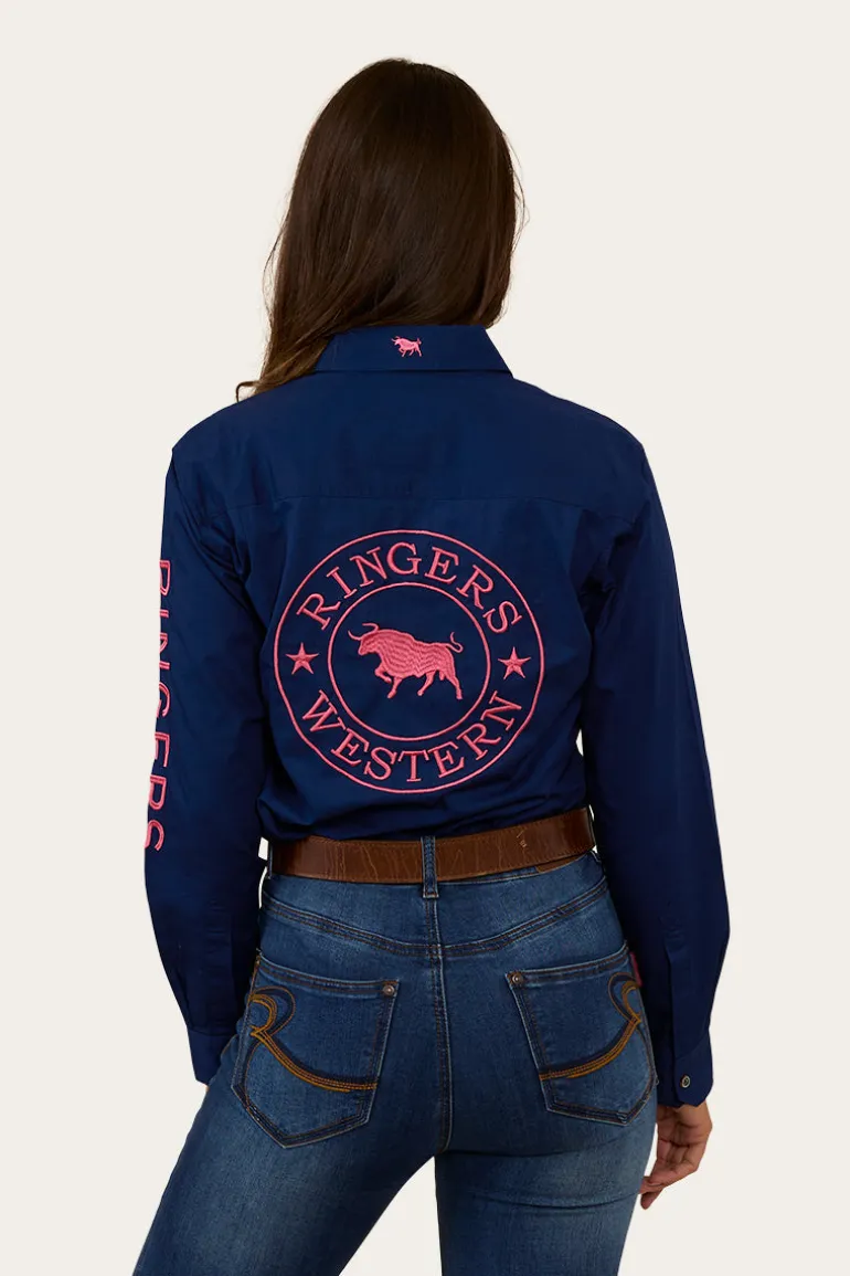 Signature Jillaroo Womens Half Button Work Shirt - Navy/Melon