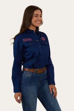 Signature Jillaroo Womens Half Button Work Shirt - Navy/Melon