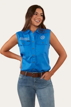 Signature Jillaroo Womens Sleeveless Work Shirt - Blue/White