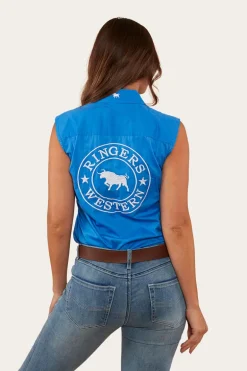 Signature Jillaroo Womens Sleeveless Work Shirt - Blue/White