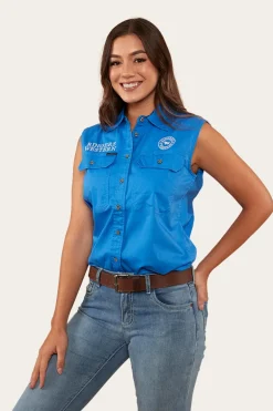 Signature Jillaroo Womens Sleeveless Work Shirt - Blue/White