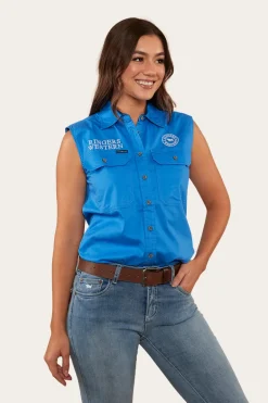 Signature Jillaroo Womens Sleeveless Work Shirt - Blue/White
