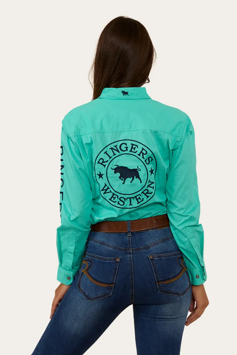 Signature Jillaroo Womens Half Button Work Shirt - Mint/Navy