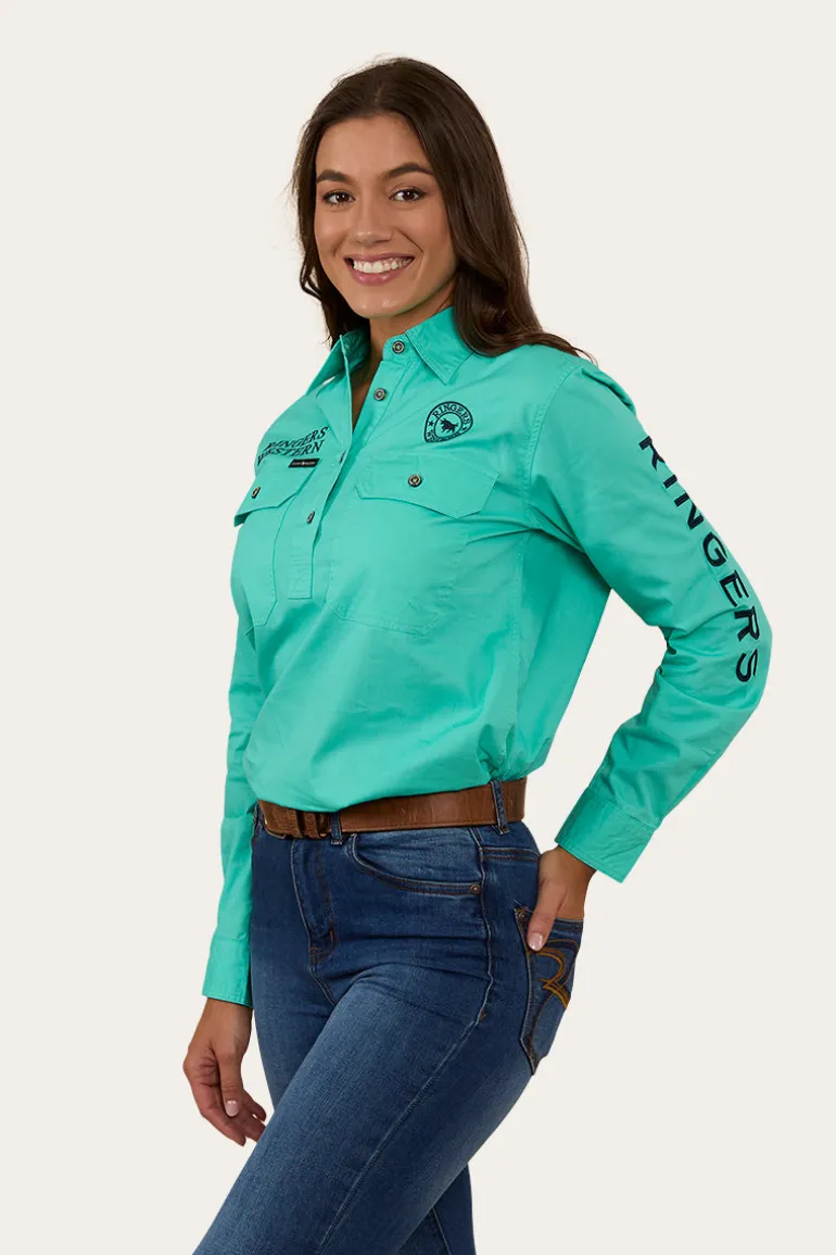 Signature Jillaroo Womens Half Button Work Shirt - Mint/Navy