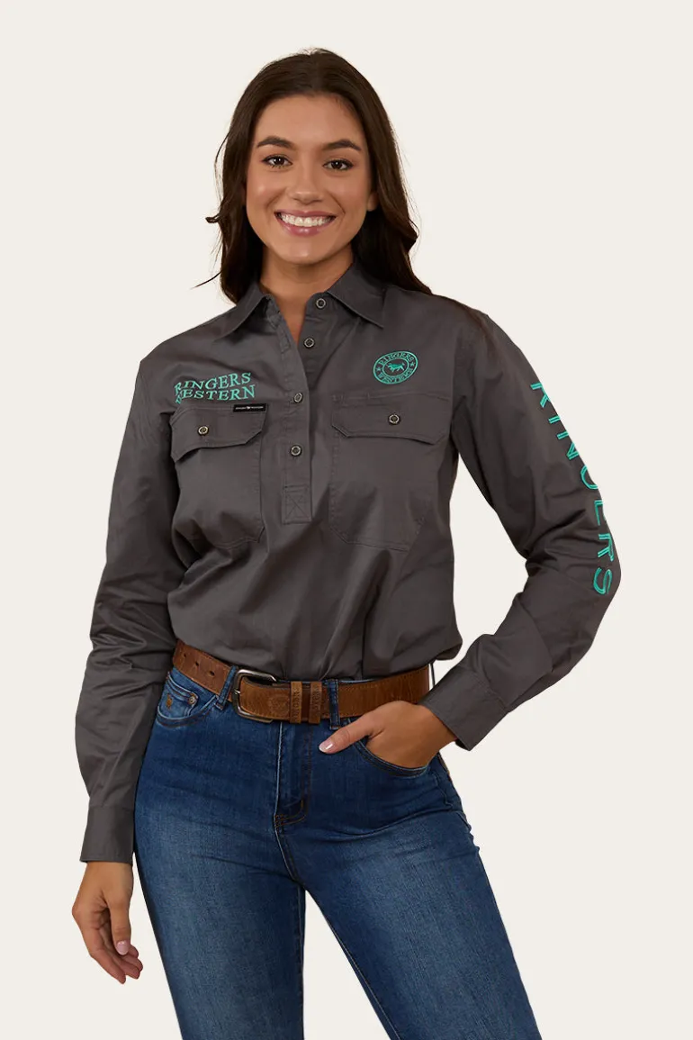 Signature Jillaroo Womens Half Button Work Shirt - Magnum/Mint