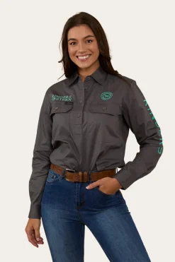 Signature Jillaroo Womens Half Button Work Shirt - Magnum/Mint