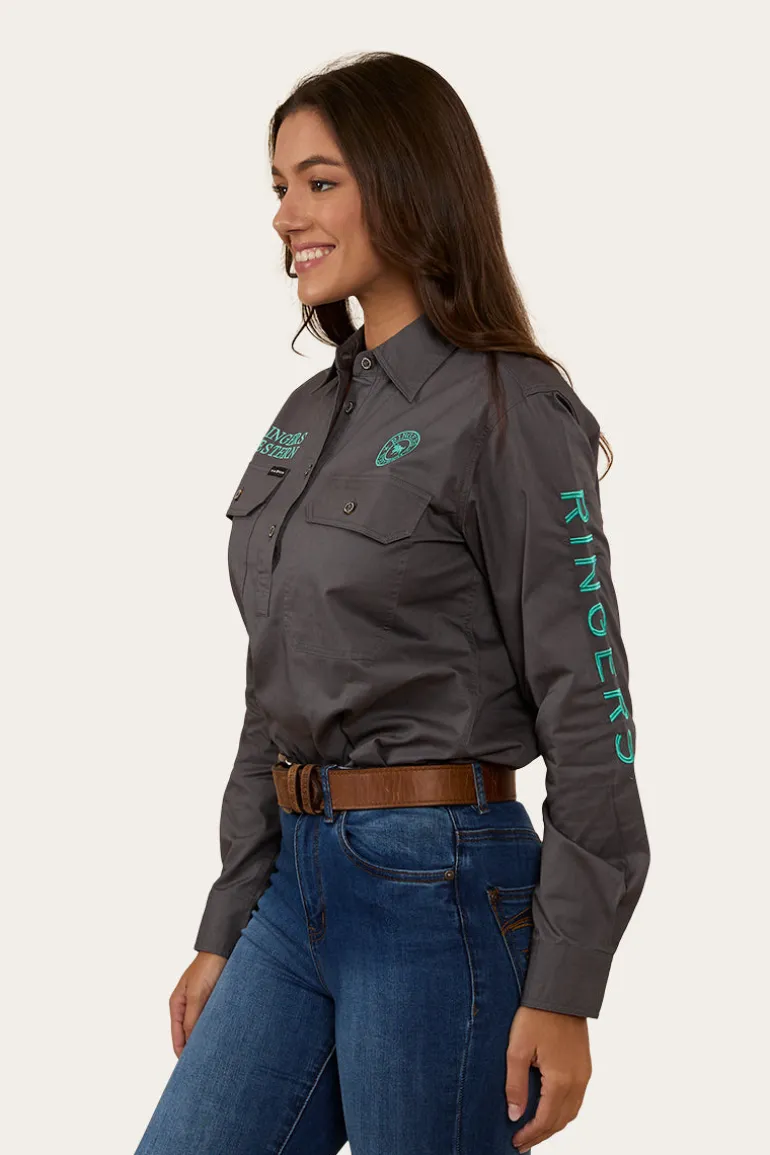 Signature Jillaroo Womens Half Button Work Shirt - Magnum/Mint