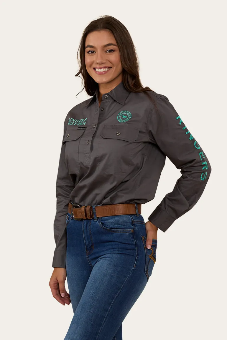 Signature Jillaroo Womens Half Button Work Shirt - Magnum/Mint