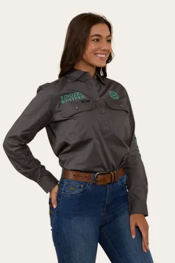 Signature Jillaroo Womens Half Button Work Shirt - Magnum/Mint