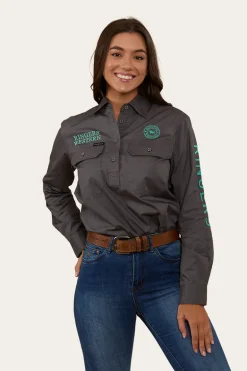Signature Jillaroo Womens Half Button Work Shirt - Magnum/Mint
