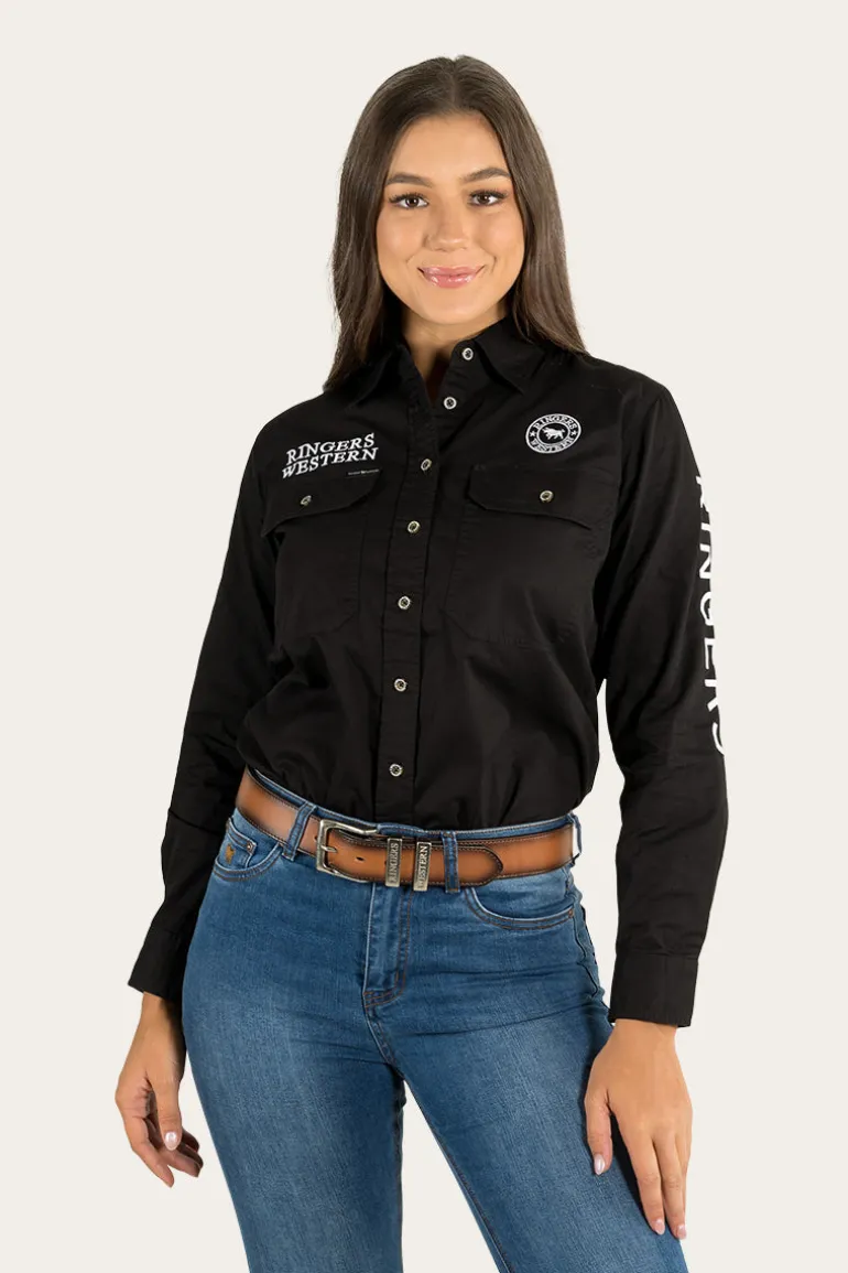 Signature Jillaroo Womens Full Button Work Shirt - Black/White