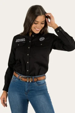 Signature Jillaroo Womens Full Button Work Shirt - Black/White