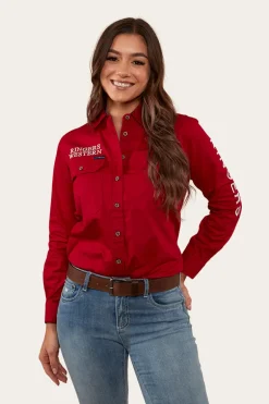 Signature Jillaroo Womens Full Button Work Shirt - Red/White