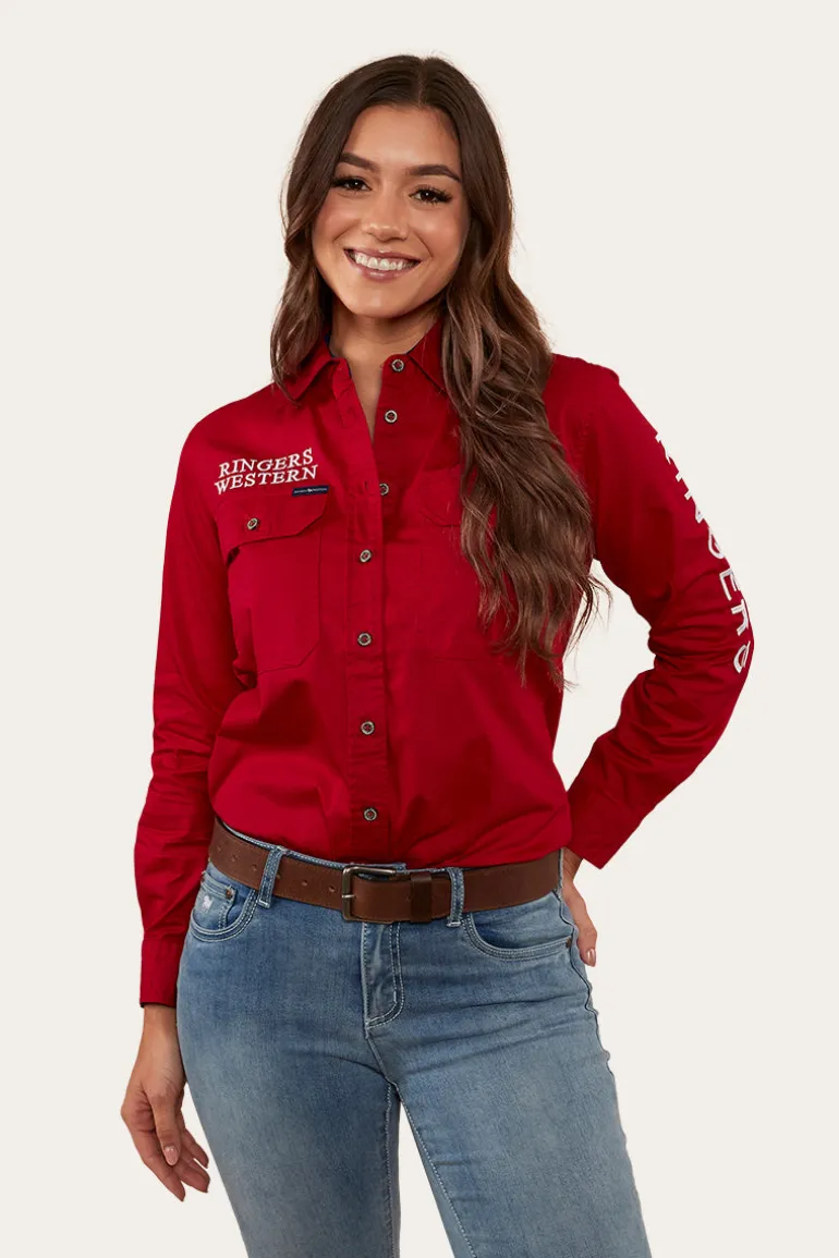 Signature Jillaroo Womens Full Button Work Shirt - Red/White