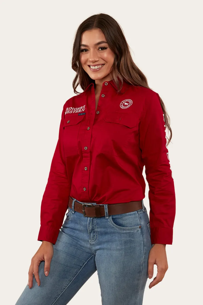 Signature Jillaroo Womens Full Button Work Shirt - Red/White