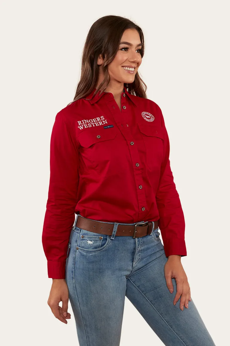 Signature Jillaroo Womens Full Button Work Shirt - Red/White