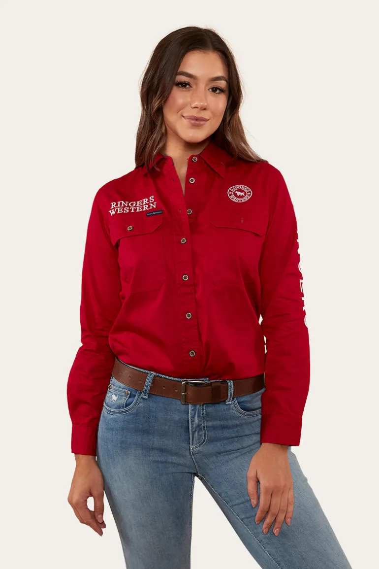 Signature Jillaroo Womens Full Button Work Shirt - Red/White
