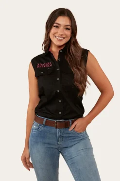 Signature Jillaroo Womens Sleeveless Work Shirt - Black/Melon