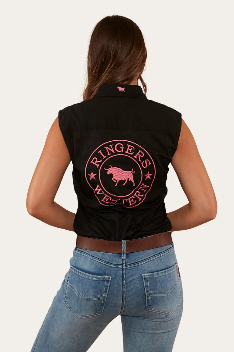 Signature Jillaroo Womens Sleeveless Work Shirt - Black/Melon